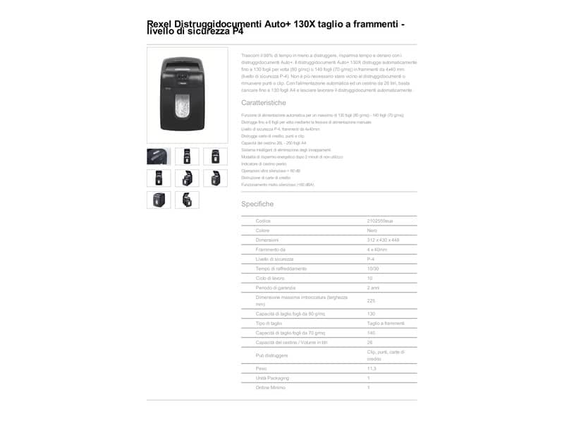 Distruggidocumenti ad alimentazione automatica Rexel Auto+ 130X P-4 26 L taglio a frammenti 4x40 mm - 2102559EUA
