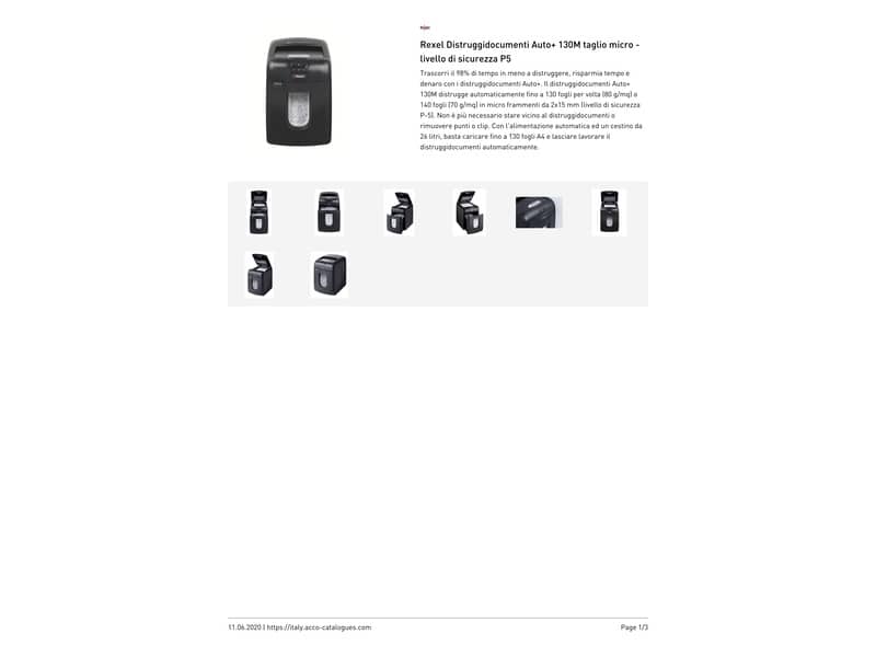 Distruggidocumenti ad alimentazione automatica Rexel Auto+130M P-5 26 L taglio microframmenti 2x15 mm 2104100EUA