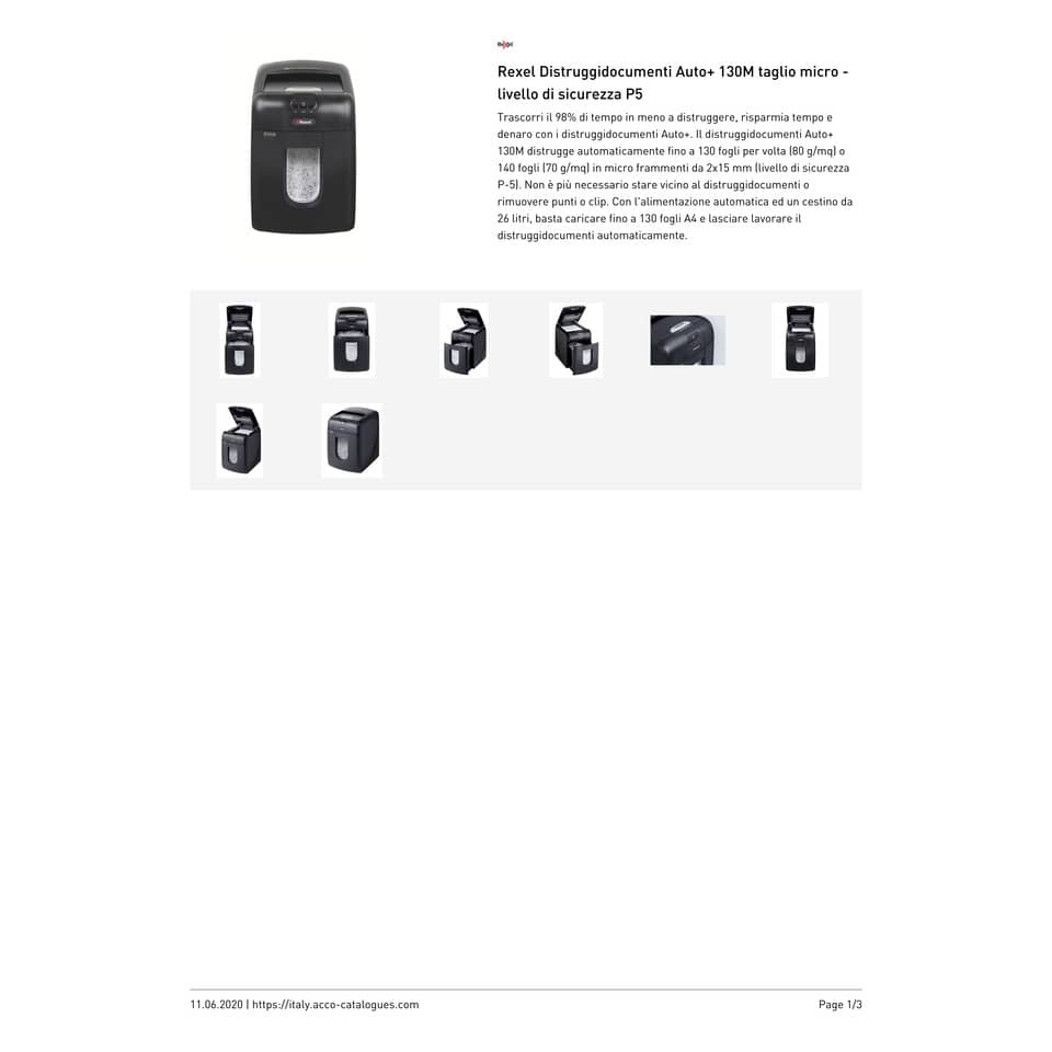 Distruggidocumenti ad alimentazione automatica Rexel Auto+130M P-5 26 L taglio microframmenti 2x15 mm 2104100EUA