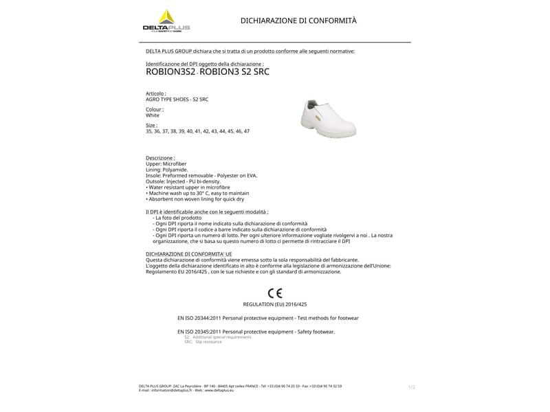 Scarpe da lavoro DELTA PLUS basse Robion S2 - microfibra bianco - 39 ROBI3S2BC39