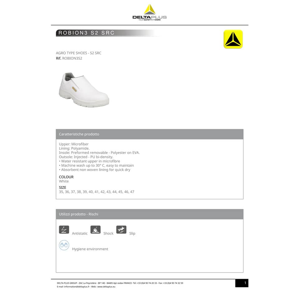Scarpe da lavoro DELTA PLUS basse Robion S2 - microfibra bianco - 43 ROBI3S2BC43