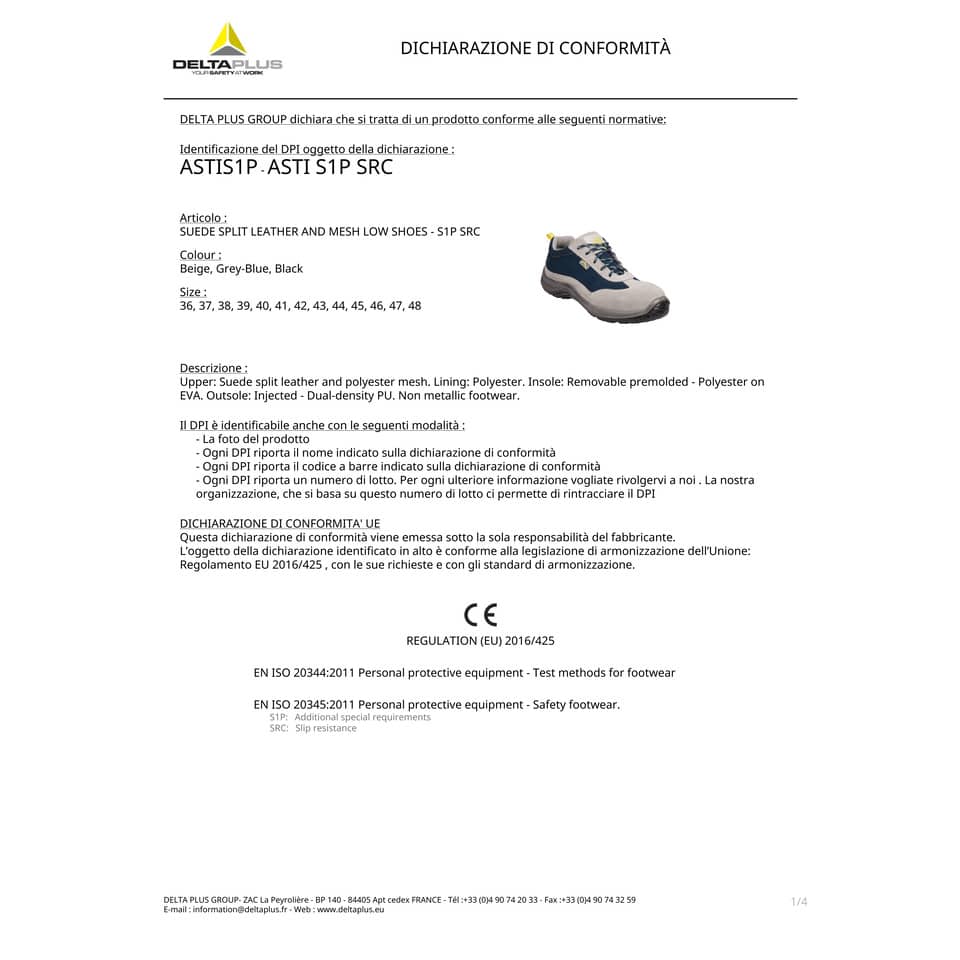 Scarpe da lavoro DELTA PLUS basse Asti S1P - poliestere mesh e pelle scamosciata nero - 41 - ASTISPNO41
