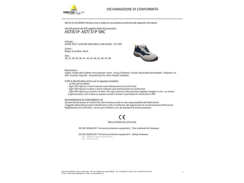 Scarpe da lavoro DELTA PLUS basse Asti S1P - poliestere mesh e pelle scamosciata nero - 45 - ASTISPNO45