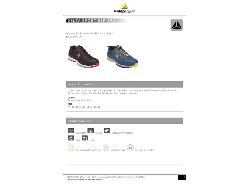 Scarpe da lavoro DELTA PLUS basse Deltasport S1P - PU iniettato mesh nero-rosso - 39 - DSPORSPNR39
