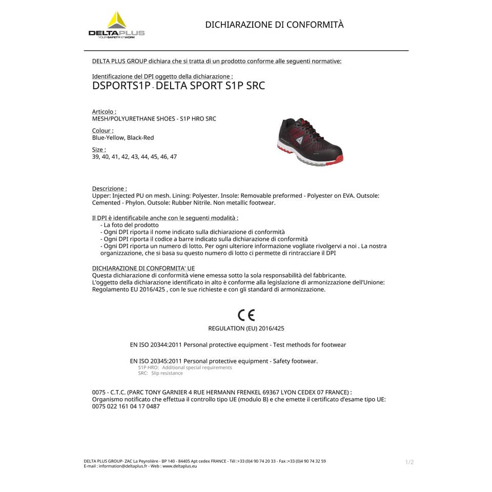 Scarpe da lavoro DELTA PLUS basse Deltasport S1P - PU iniettato mesh nero-rosso - 40 - DSPORSPNR40