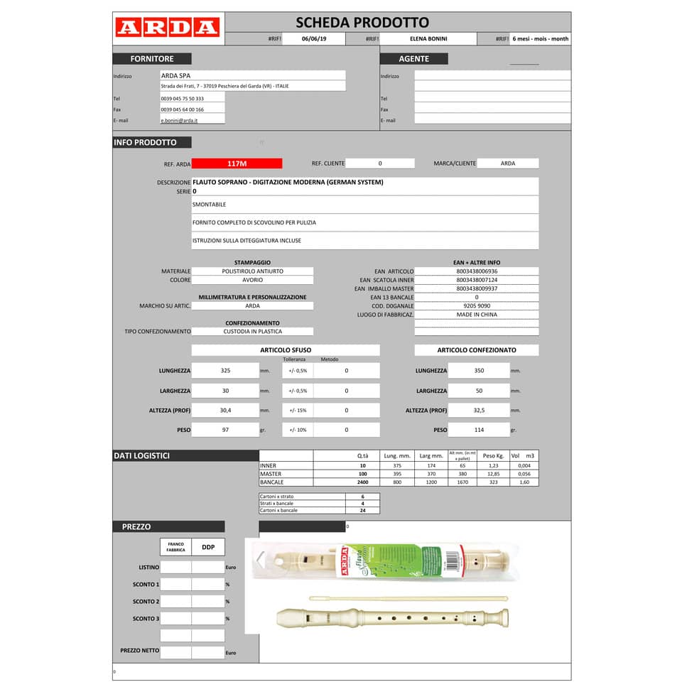 Flauto soprano ARDA smontabile  117M