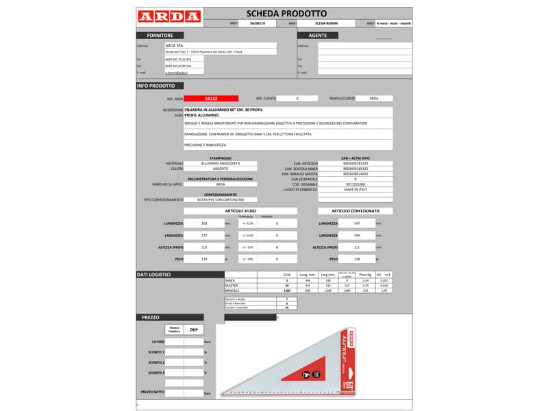 Squadra ARDA Linea Profil alluminio 60° cm 30 18132