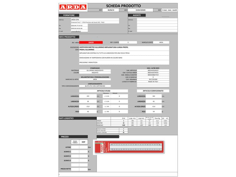 Doppio decimetro ARDA Linea Profil alluminio 20 cm 18420