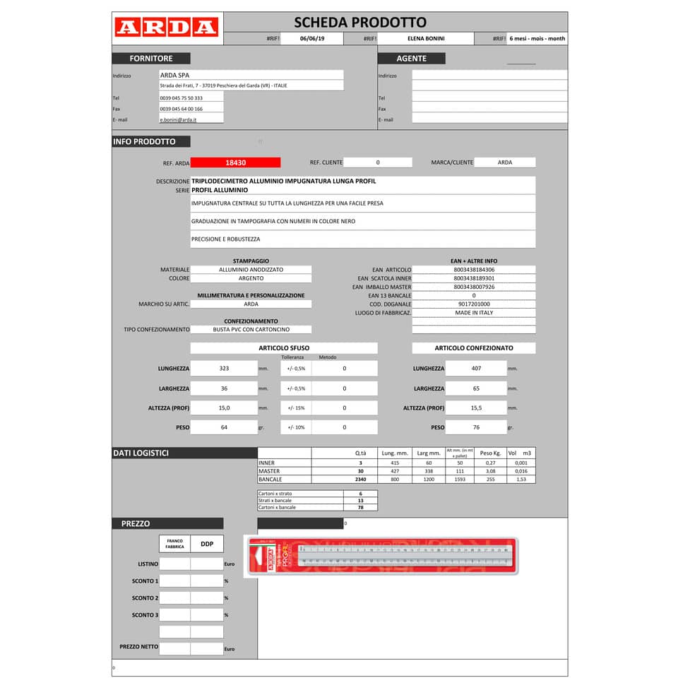 Triplo decimetro ARDA Linea Profil alluminio 30 cm 18430