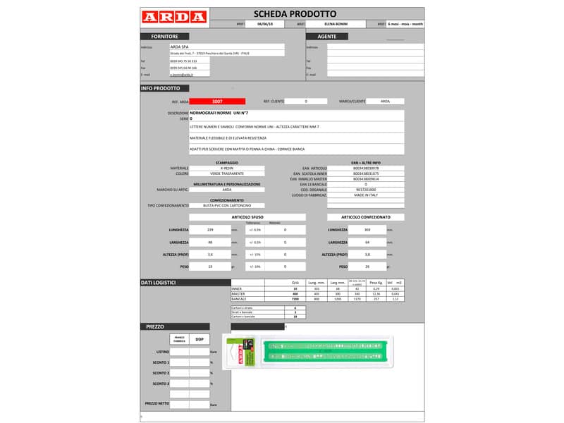 Normografo ARDA Norme Uni K-resin caratteri 7mm 3007