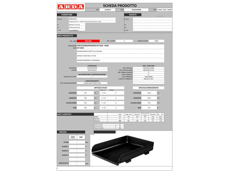 Portacorrispondenza ARDA Mydesk polipropilene infrangibile nero 33,5x25,4x7 cm - 85510N