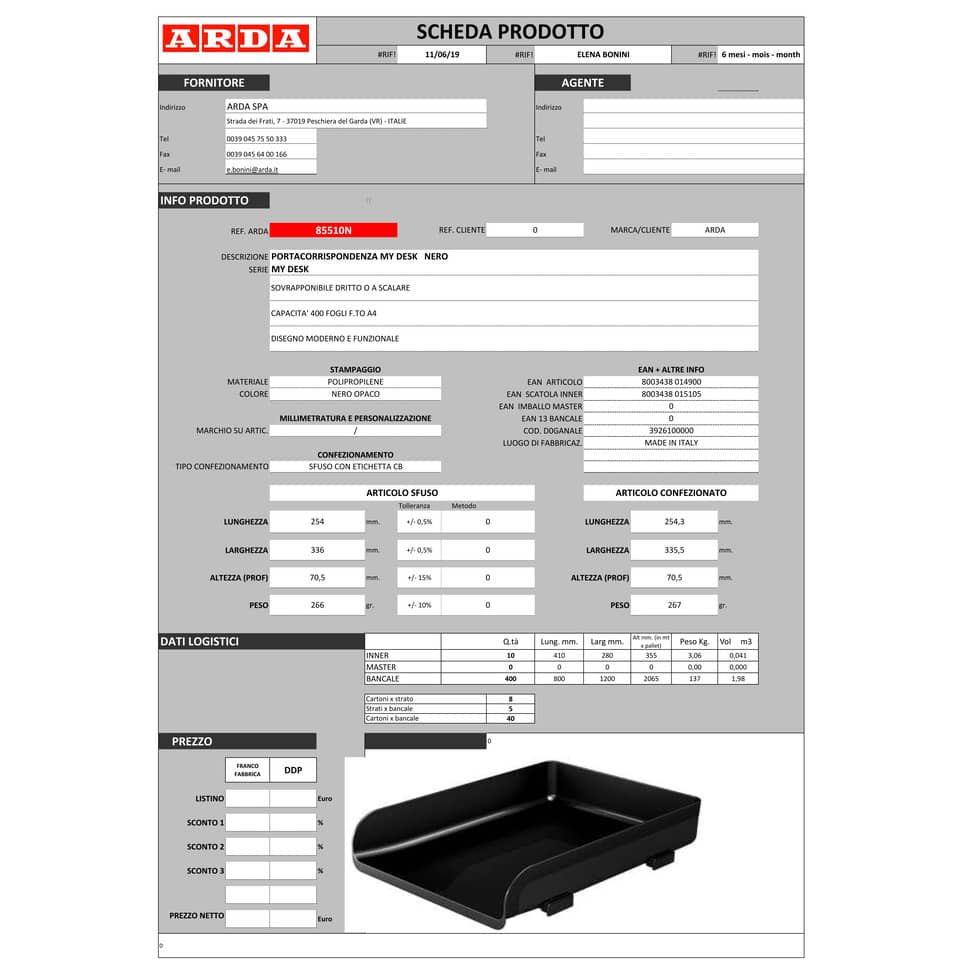 Portacorrispondenza ARDA Mydesk polipropilene infrangibile nero 33,5x25,4x7 cm - 85510N