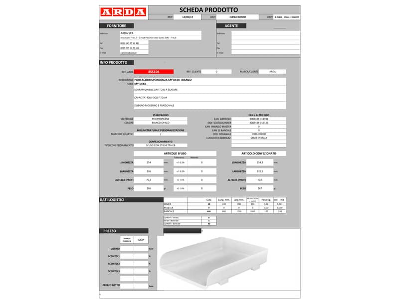 Portacorrispondenza ARDA Mydesk polipropilene infrangibile bianco 33,5x25,4x7 cm - 85510B