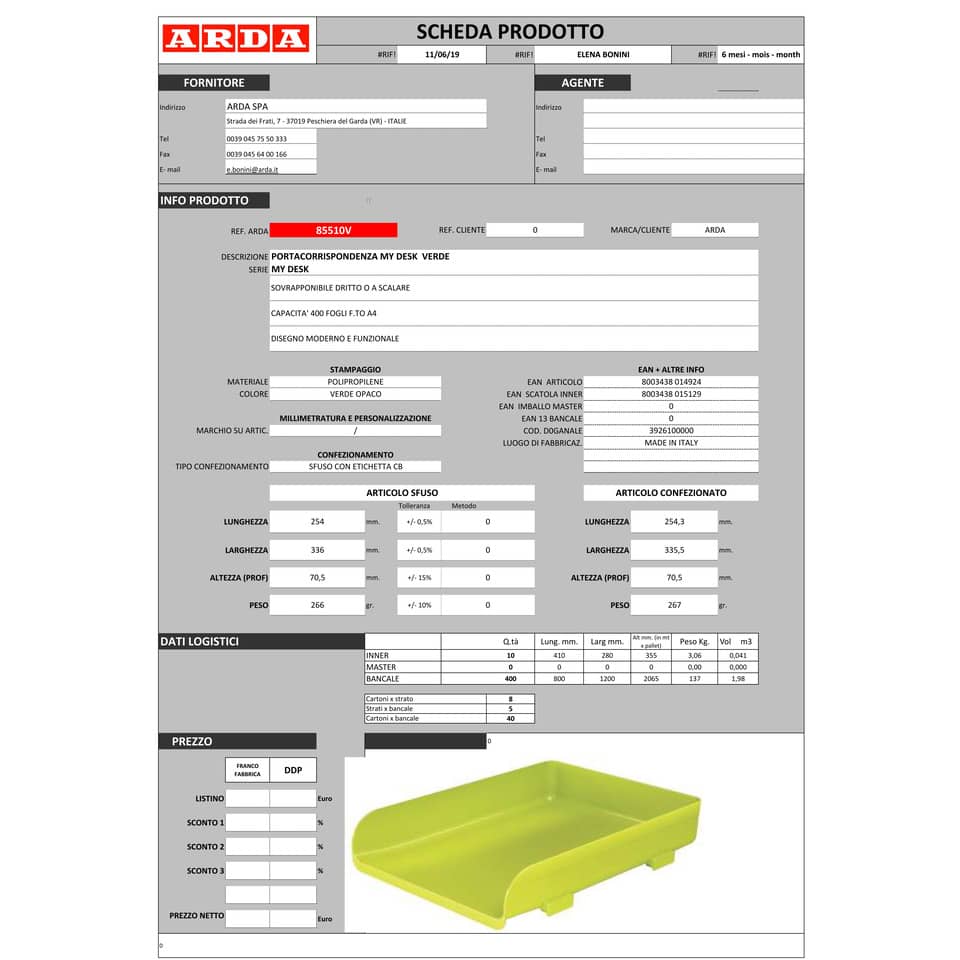 Portacorrispondenza ARDA Mydesk polipropilene infrangibile verde 33,5x25,4x7 cm - 85510V