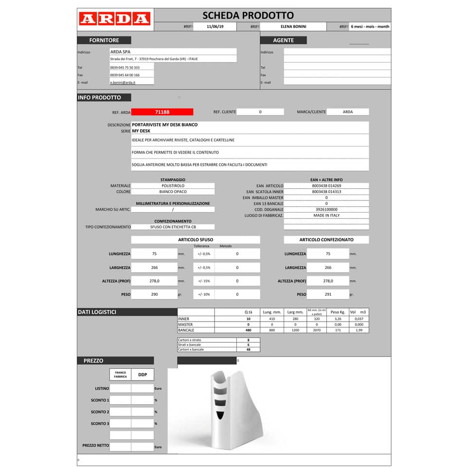 Portariviste ARDA Mydesk polistirolo bianco 7,5x26,6x27,8 cm 7118B