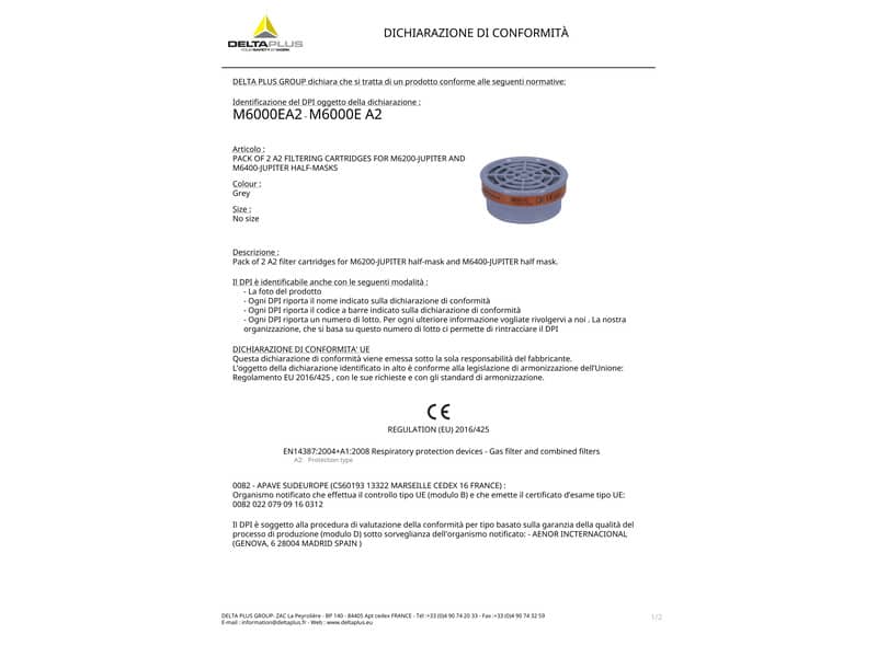 Kit di 2 filtri A2 per semi-maschere M6200 e M6400 Jupiter grigio - M6000EA2R