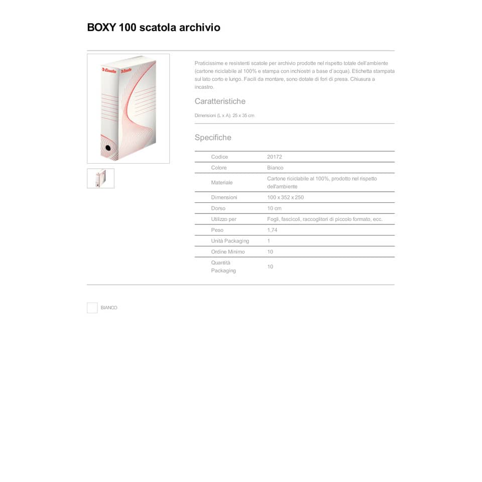 Scatola archivio Esselte Boxy 100 bianco/rosso 25x35x10 cm 20172