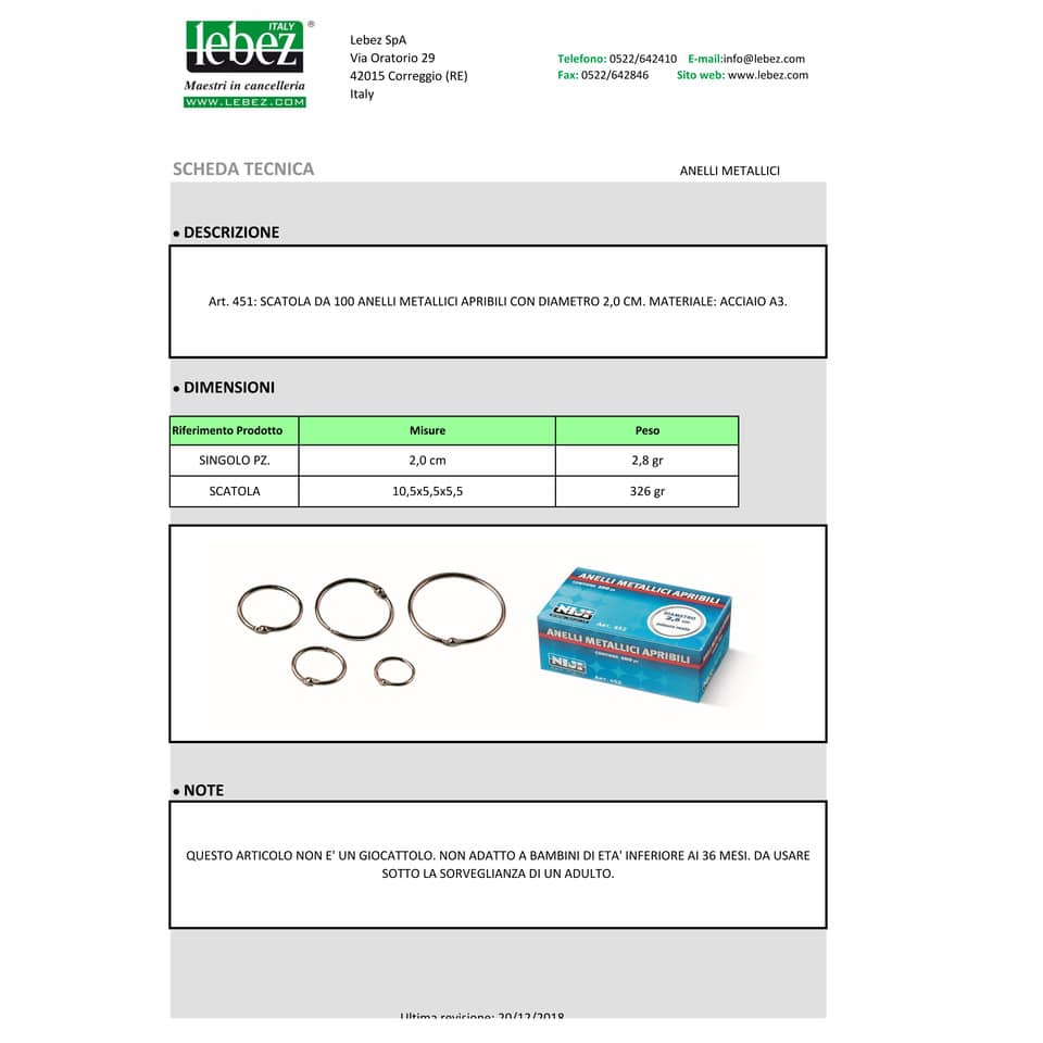 Anelli metallici Niji ⌀ 2 cm  Conf. 100 pezzi - 451