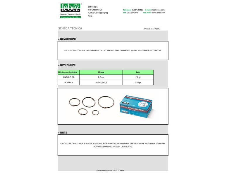 Anelli metallici Niji ⌀ 2 cm  Conf. 100 pezzi - 451