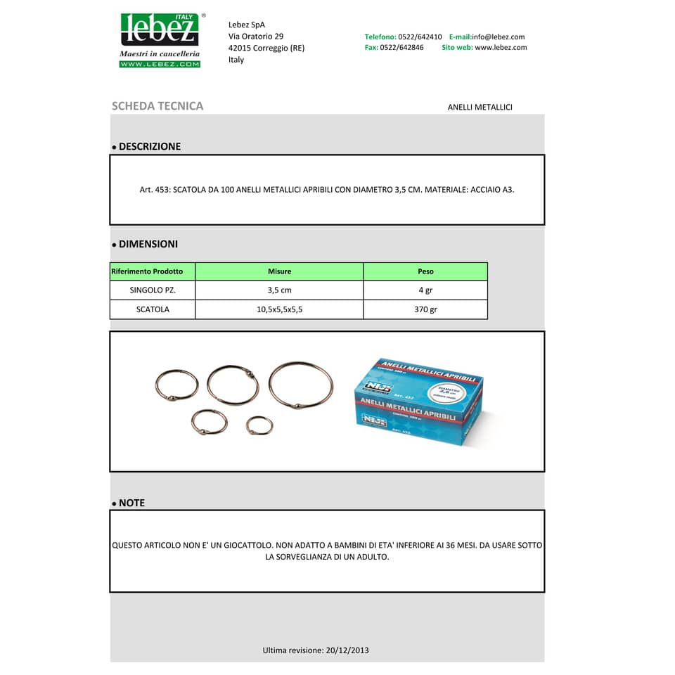 Anelli metallici Niji ⌀ 3,5 cm  Conf. 100 pezzi - 453