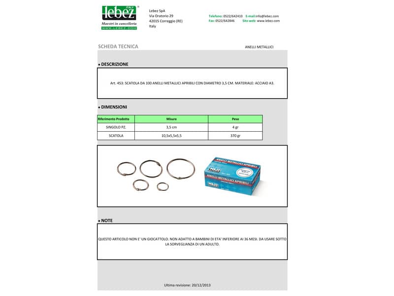 Anelli metallici Niji ⌀ 3,5 cm  Conf. 100 pezzi - 453