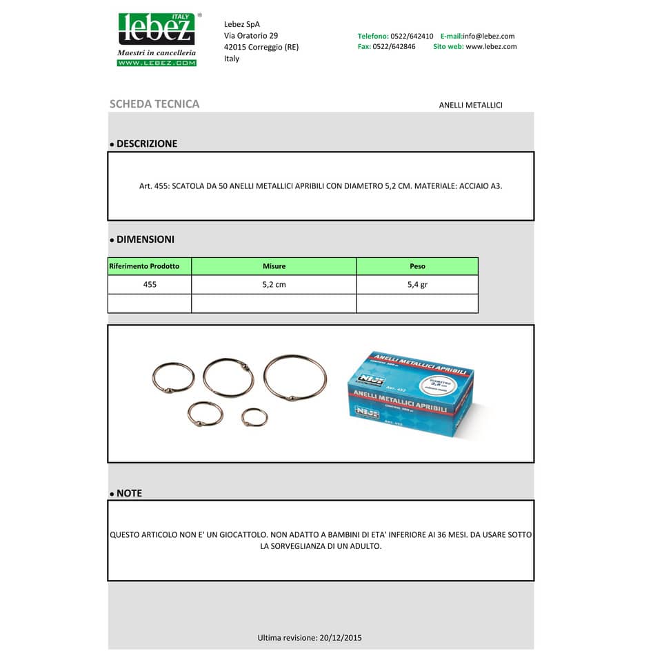 Anelli metallici Niji ⌀ 5,2 cm  Conf. 50 pezzi - 455