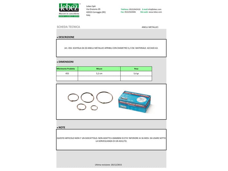 Anelli metallici Niji ⌀ 5,2 cm  Conf. 50 pezzi - 455