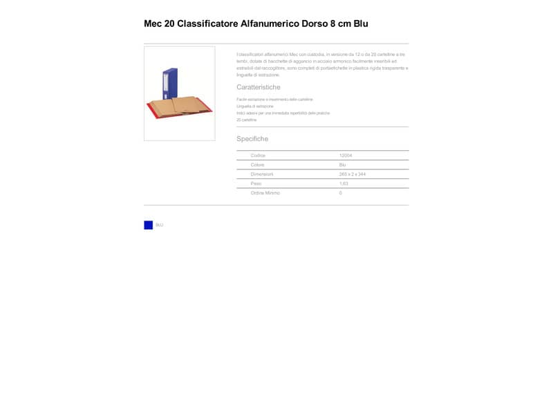 Classificatore alfanumerico con custodia King Mec MEC 20 dorso 8,5 cm blu 12004