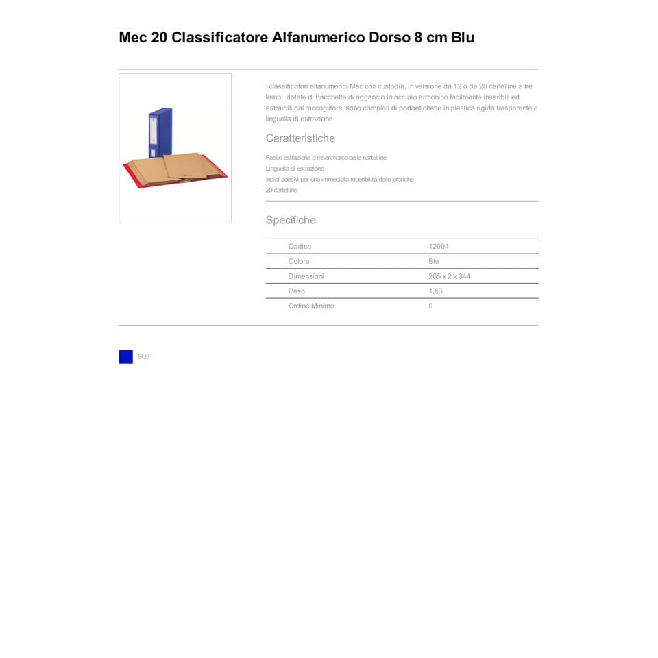 Classificatore alfanumerico con custodia King Mec MEC 20 dorso 8,5 cm blu 12004