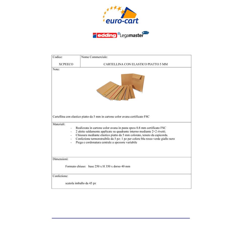 Cartelline con elastico piatto EURO-CART 25x35 cm dorso 4 cm avana conf. da 5 pezzi - XCPEECOAV