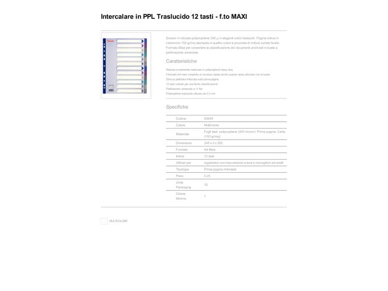 Divisore Esselte Intercalare 12 tasti A4 Maxi 20649