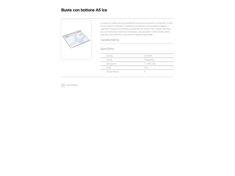 Busta trasparente con bottone Rexel Ice A5 trasparente conf. da 5 pezzi - 2101658