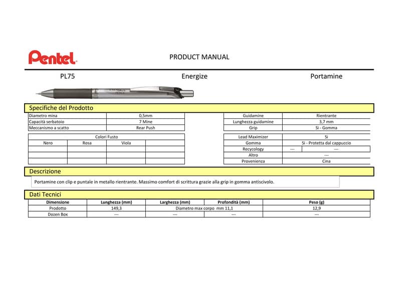 Portamine Pentel Energize Pencil 0.5 mm argento-viola PL75-VO