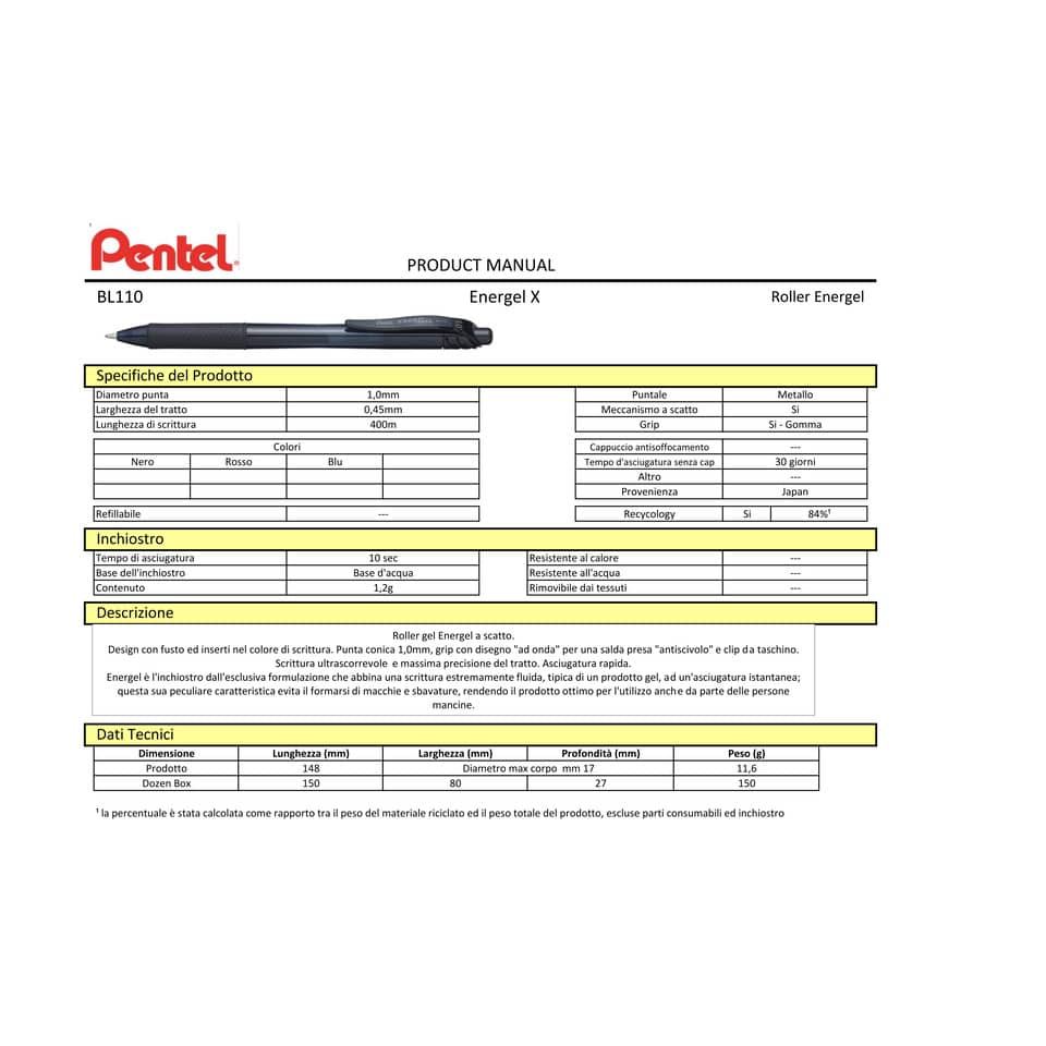 Penna roller a scatto Pentel EnerGel X 1 mm nero BL110-AX