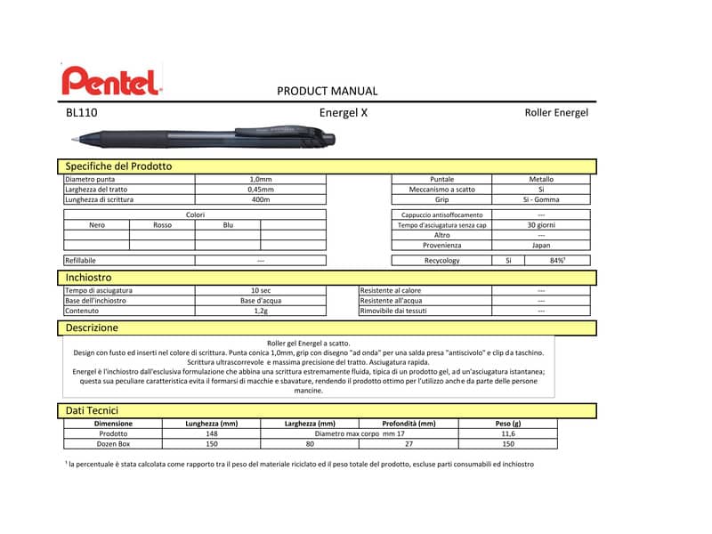 Penna roller a scatto Pentel EnerGel X 1 mm rosso BL110-BX