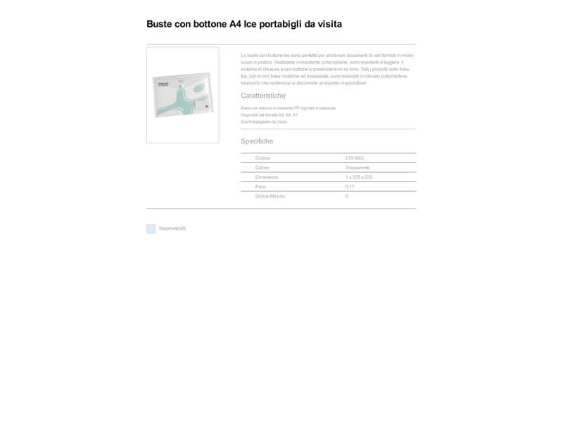 Buste trasparenti con bottone Rexel Ice porta biglietti da visita A4 trasparente conf. da 5 pezzi - 2101663