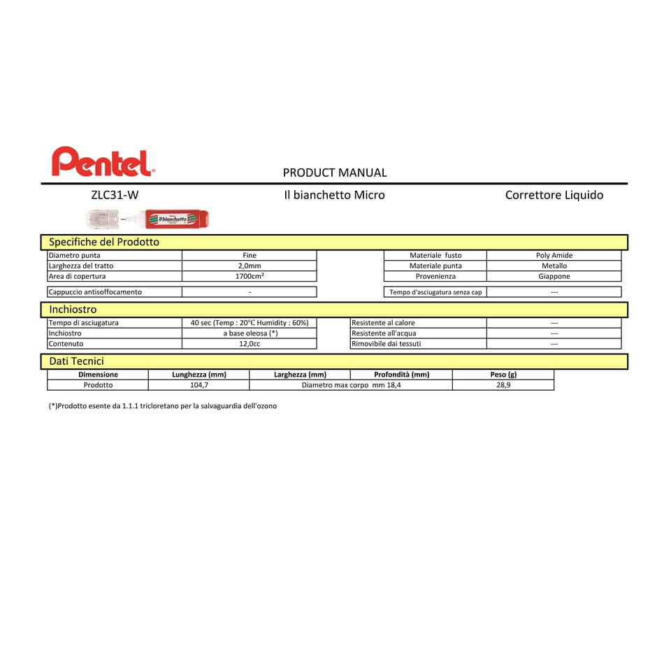 Correttore a penna Pentel Il Bianchetto Micro 12 ml - ZLC31-WI