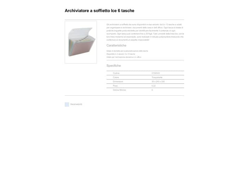 Archiviatore a soffietto Rexel Ice 6 tasche A4 trasparente 2102033