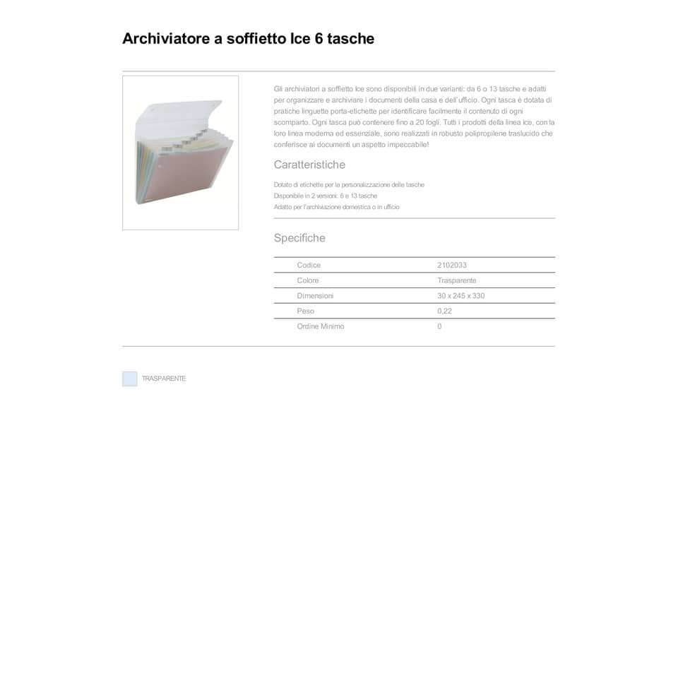 Archiviatore a soffietto Rexel Ice 6 tasche A4 trasparente 2102033