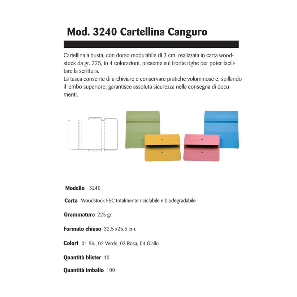 Cartelline con tasca 4Mat A4 in carta woodstock 225 g/m² dorso 3 cm verde conf. da 10 pezzi - 3240 02