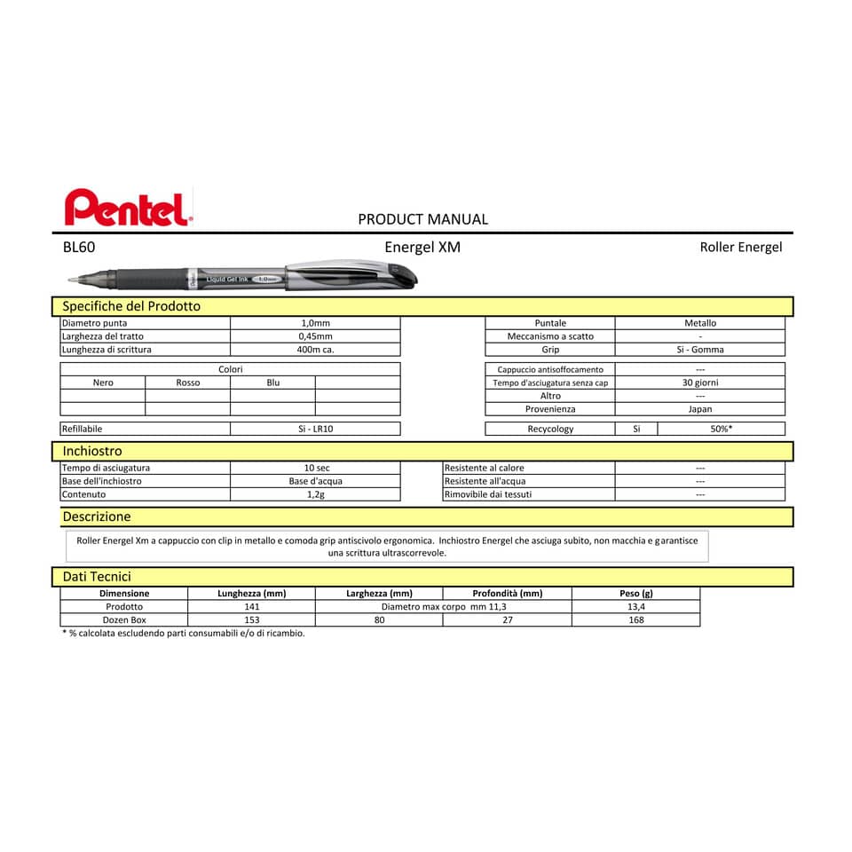 Penna roller Pentel Energel XM 1 mm nero  BL60-AO