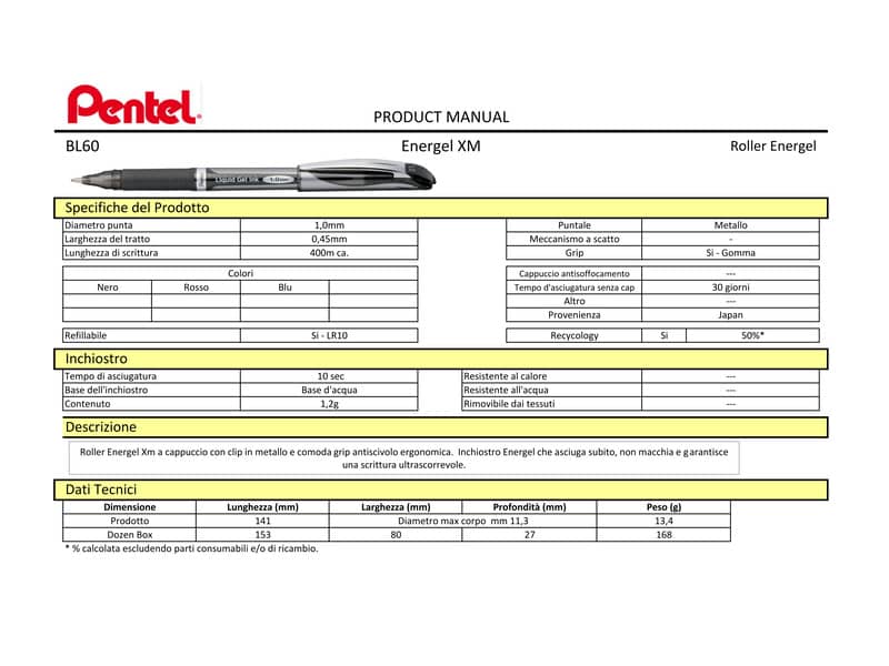 Penna roller Pentel Energel XM 1 mm nero  BL60-AO