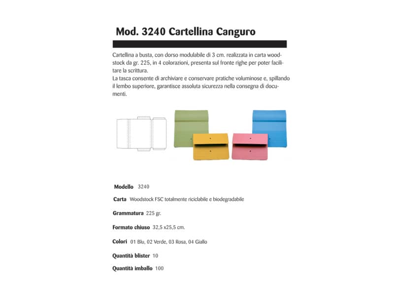 Cartelline con tasca 4Mat A4 in carta woodstock 225 g/m² dorso 3 cm giallo conf. da 10 pezzi - 3240 04