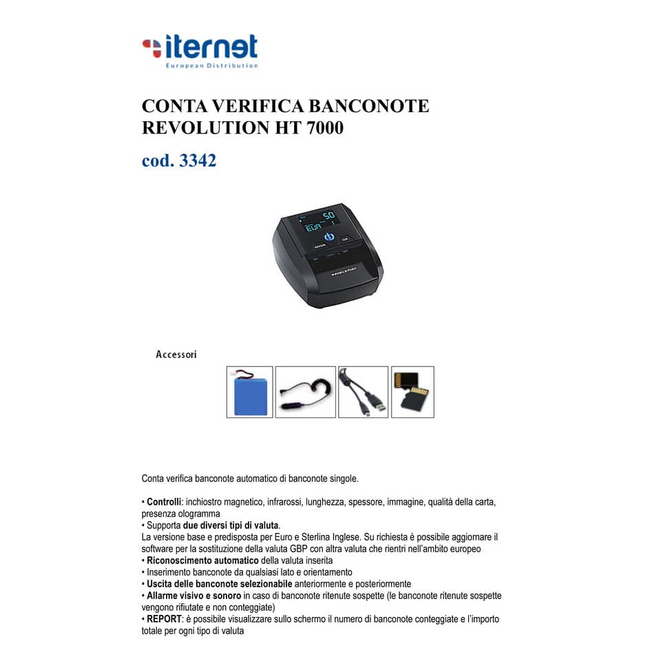 Conta-verifica banconote Holenburg REVOLUTION HT7000 controlli MG, IR, DD, CIS, OLOGRAMMA