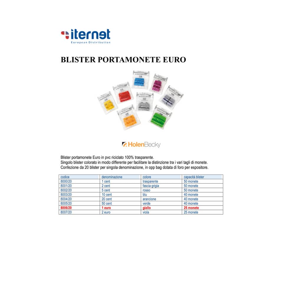 Blister per monete HolenBecky 1 euro in plastica trasparente confezione da 20 blister - 8006/20