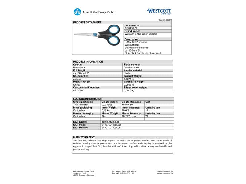 Forbici Westcott Soft Grip Easy Grip blu/nero simmetriche lama 14 cm E-30250 00