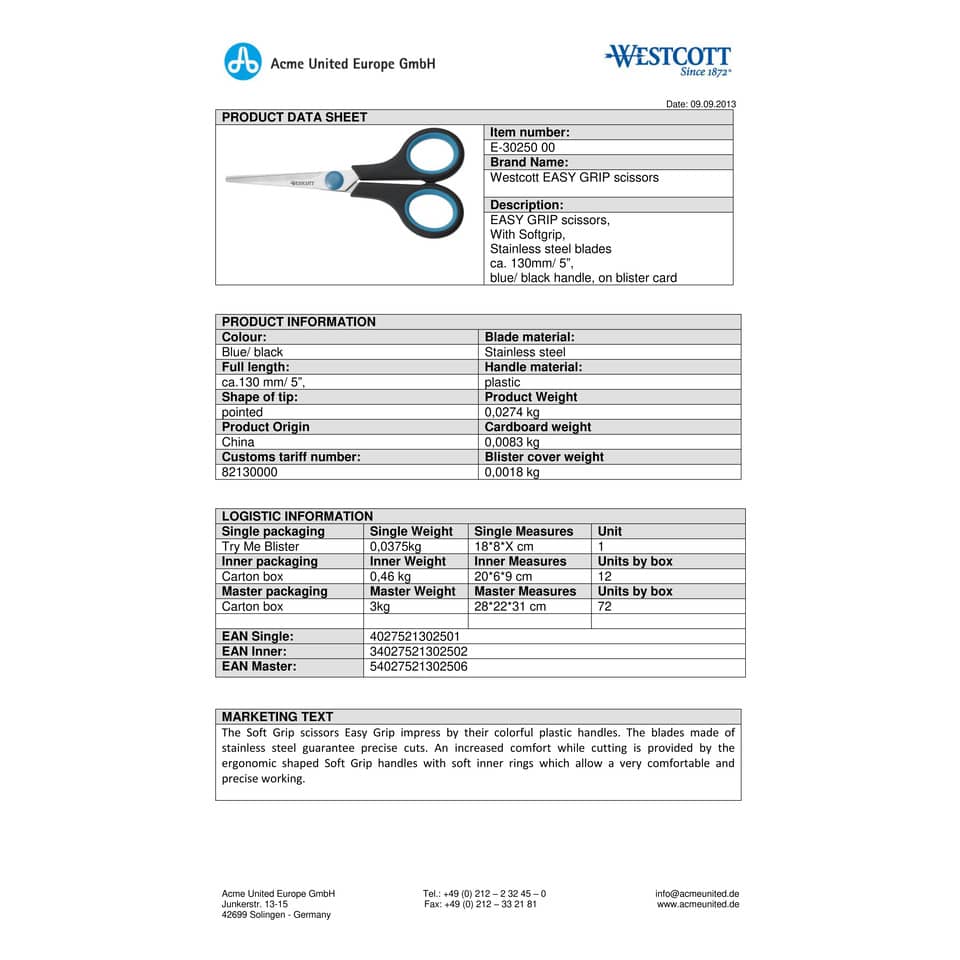 Forbici Westcott Soft Grip Easy Grip blu/nero simmetriche lama 14 cm E-30250 00