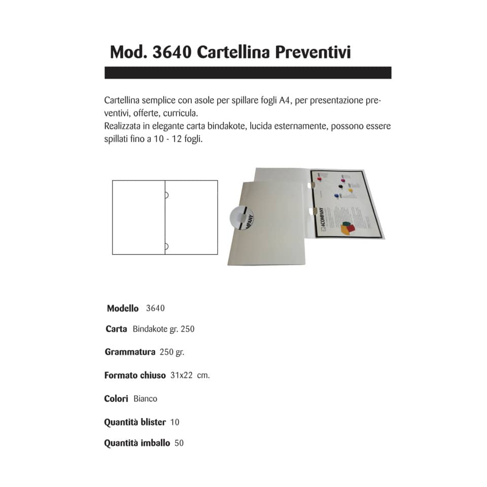 Cartelline con naselli 4Mat A4 in bindakote 250 g/m² bianco conf. da 10 pezzi - 3640
