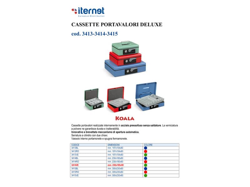 Cassetta portavalori Koala Deluxe 23x18,5x8 cm in acciaio verde 3414VE