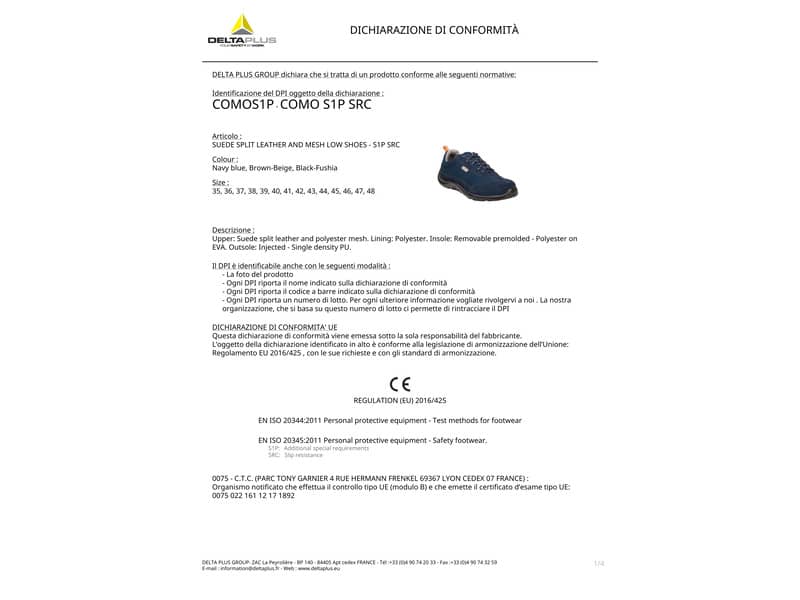 Scarpe da lavoro DELTA PLUS basse Como S1P - poliestere mesh e pelle scamosciata blu - 43 - COMOSPBL43